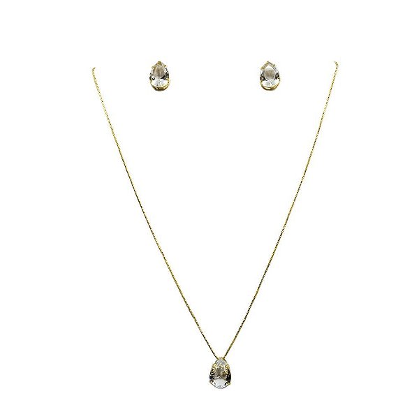 Conjunto de colar e brinco em ouro rosé com strass cristal