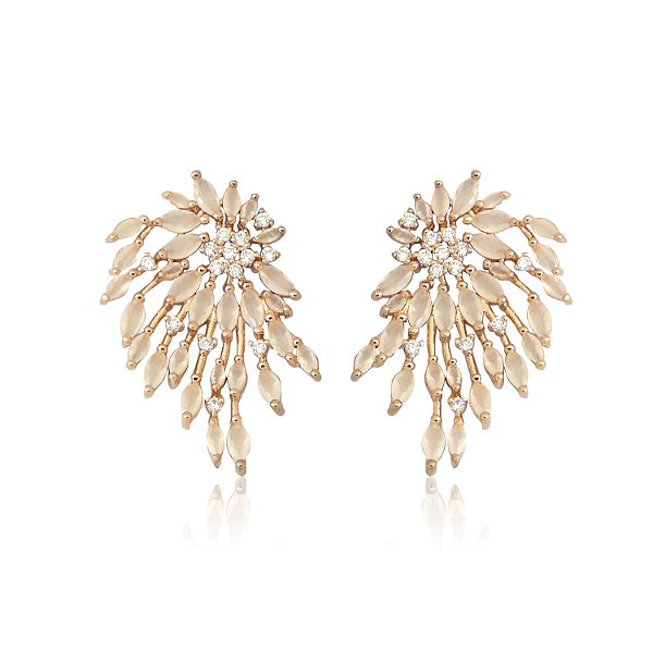 Brinco com pedras e strass em ouro rosé