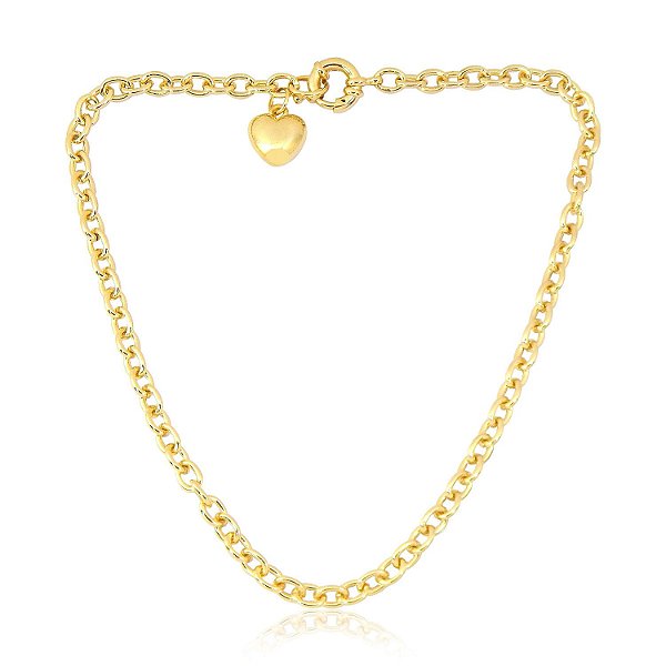 colar chocker em argolas em ouro com pingente em coração