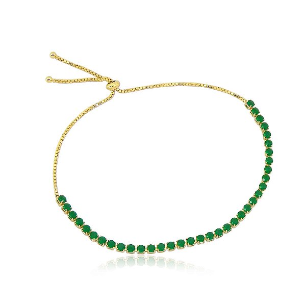 pulseira em ouro com pedra em strass verde
