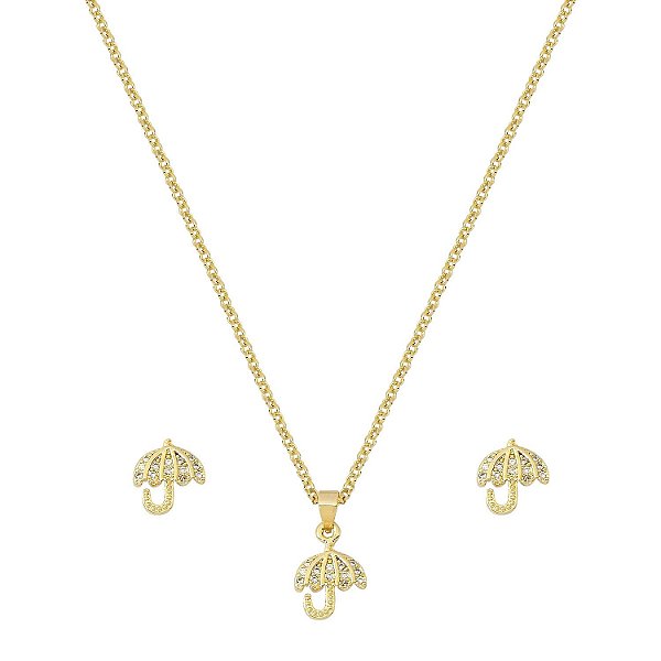 colar com pingente de guarda chuva com pedras de zircônia