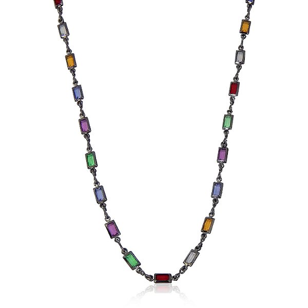 Colar em ródio negro com pedras coloridas