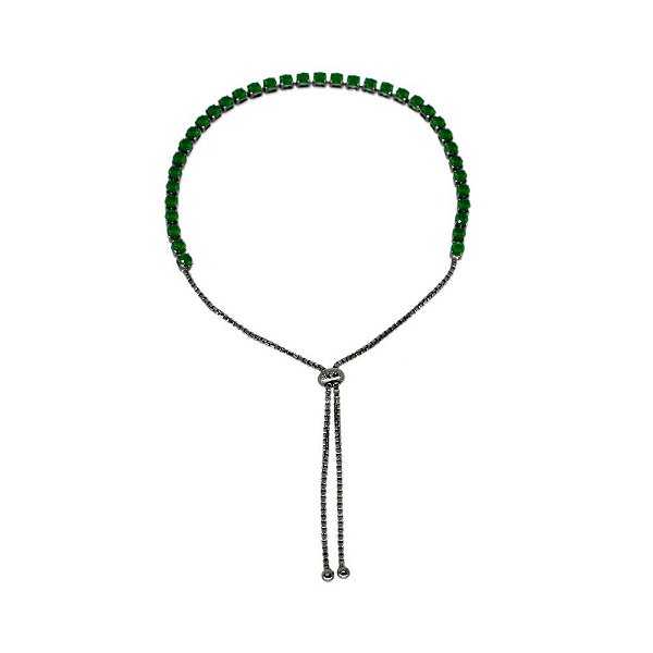 Pulseira em ródio negro com strass esmeralda