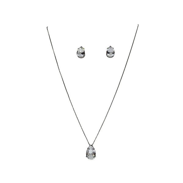 conjunto de colar e brinco em ródio negro com strass cristal