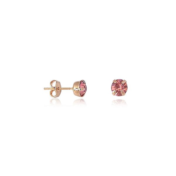 Brinco em ouro rosé com strass rosa