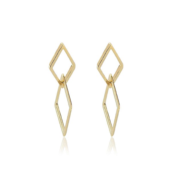 brinco em formato losango vazado em ouro