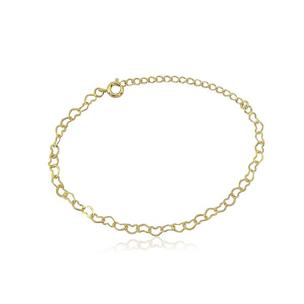 pulseira em ouro em formato de coração vazado