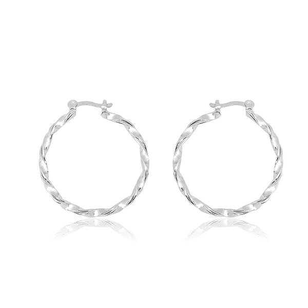 brinco de argola contorcida em ródio branco