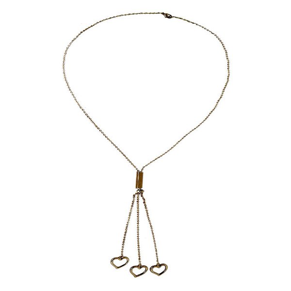 colar em ouro rosé com extensor com detalhes de corações