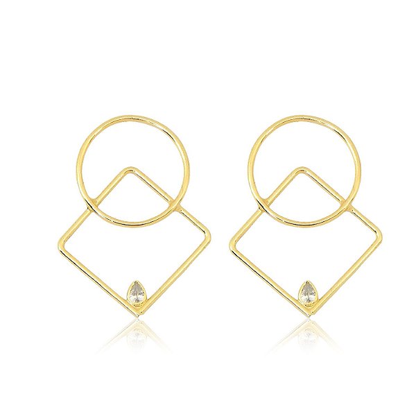 brinco em formato geométrico com pedra de zircônia