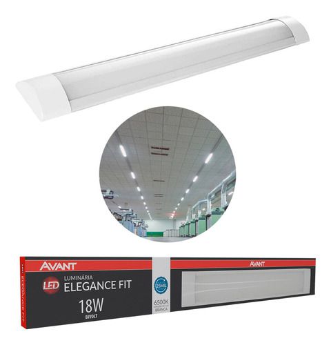 Luminária led Elegance Fit 18w com Driver Integrado Linear Sobrepor Bivolt 6500k Branco Frio - 1 Ano Garantia