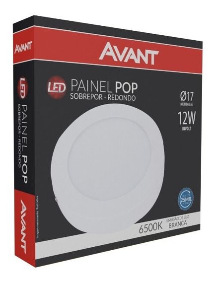 Painel led Sobrepor Redondo Luminária Teto Plafon Pop Avant 12w 720 lumens 6500k Branco Frio - 1 Ano Garantia