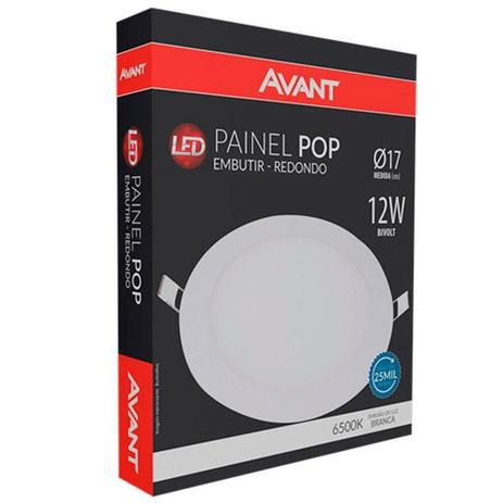 Painel led Embutir Redondo Luminária Teto Plafon Pop Avant 12w 720 lumens 6500k Branco Frio - 1 Ano Garantia