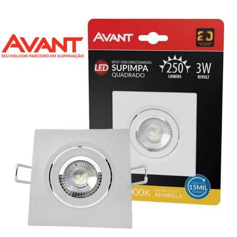 Spot led 3w Quadrado Embutir Direcionável Branco Quente (amarelo) 3000K 250 lumens - 1 ano garantia