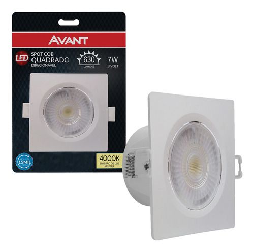 Spot led 7w Quadrado Embutir Direcionável Branco Quente (amarelo) 3000K 630 lumens - 1 ano garantia