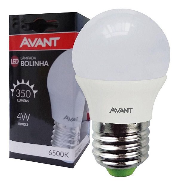 Lâmpada bolinha LED 4W Bulbo Avant Bivolt Econômica 6500K Branco Frio E27 Abajur, Camarim, Penteadeira (1 Ano de garanti