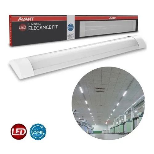 Luminária led Elegance Fit 36w com Driver Integrado Linear Sobrepor 2160 lumens Bivolt 6500k Branco Frio 1 Ano Garantia
