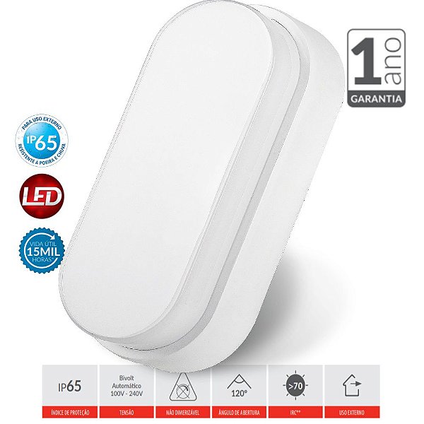 Luminária Tartaruga Arandela Hummer Avant Branco Frio 6500k Bivolt IP65 1000 lumens Externa - 1 Ano Garantia