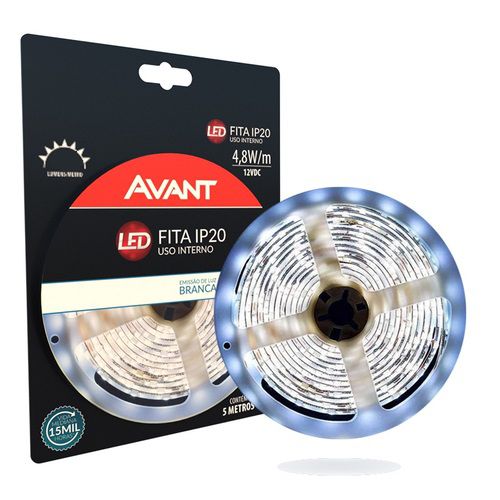 Fita led 60 leds 5050 Avant 12v 60l/mt IP20 Branco Frio 6500K - sancas, vitrines, closets - 1 Ano de Garantia
