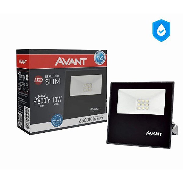 Refletor led Slim 10W Bivolt Avant Branco Frio Holofote Bivolt 750 Lumens 6500K Resistente a Água e Poeira IP65