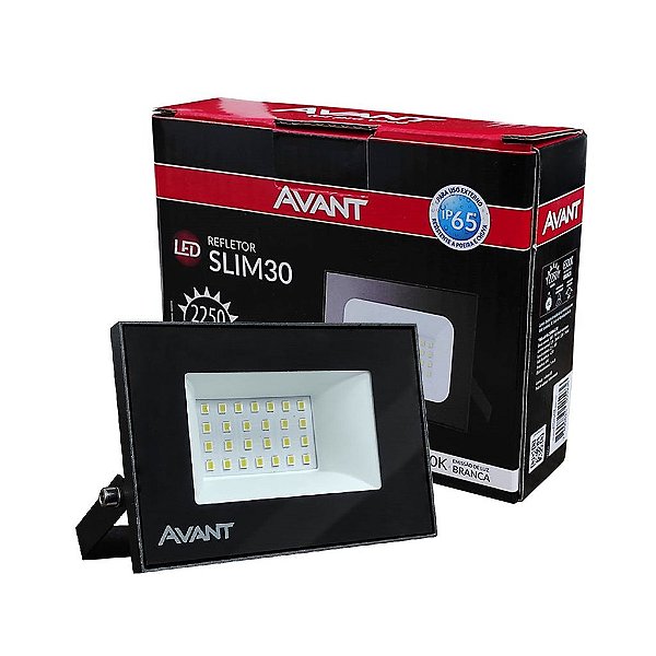 Refletor led Slim 30W Bivolt Avant Branco Frio Holofote Bivolt 2250 Lumens 6500K Resistente a Água e Poeira IP65