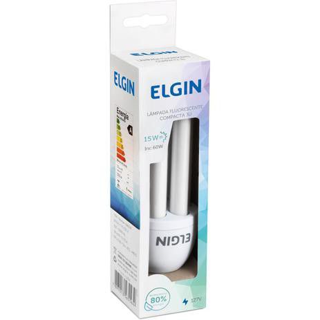 Lâmpada Fluorescente 3U 15W Elgin Compacta 110V 6400K Branca Fria 870lm E27 - 1 Ano de Garantia