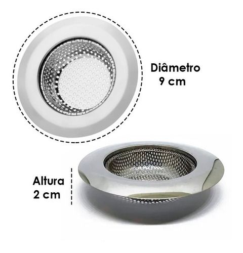 Ralo de Pia Cozinha Inox com borda 9cm Reforçado 100% Inox NÃO ENFERRUJA