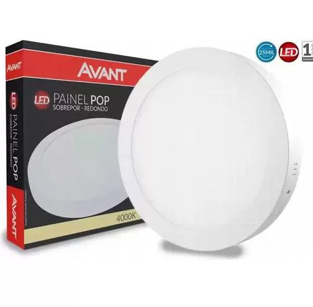 Painel led Sobrepor Redondo Luminária Teto Plafon Pop Avant Bivolt 18w 22x22cm 1260lm 4000k Branco Neutro 1 Ano Garantia