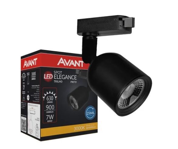 Spot Led para Trilho Eletrificado Elegance 7w Preto T1 Bivolt 3000k Branco Quente 630lm Avant - 1 Ano Garantia