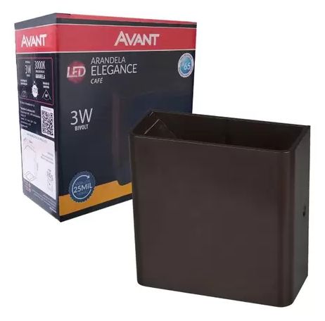 Arandela led integrado Elegance Due 3000k Externa Avant 3w Bivolt Café IP65 Resistente a poeira e chuva 1 Ano Garantia