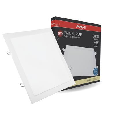 Painel led Embutir Quadrado Luminária Teto Plafon Pop Avant Bivolt 24w 30x30cm 1680lm 4000k Branco Neutro 1 Ano Garanti