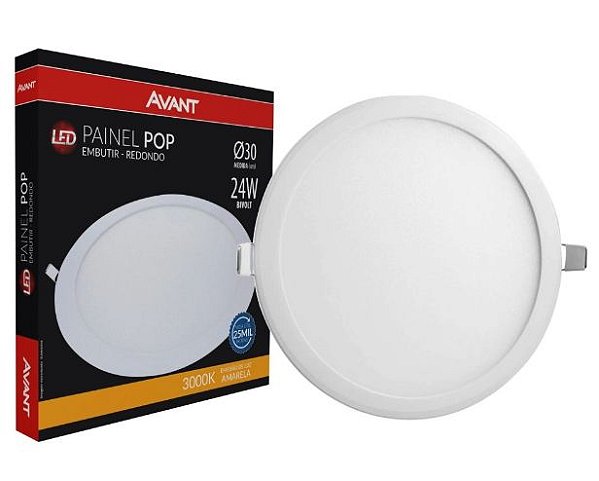 Painel led Embutir Redondo Luminária Teto Plafon Pop Avant Bivolt 24w 30x30cm 1680lm 3000k Branco Quente1 Ano Garanti