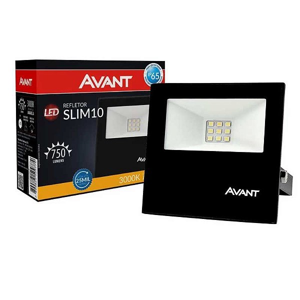 Refletor led 10w Luz Amarela 3000K 750lm Bivolt Avant Projetor Holofote Bivolt IP65 Resistente Água Poeira Uso Externo