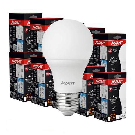 Kit 10 un. Lâmpada LED Avant 9W 810 lumens Bulbo Bivolt Econômica 6500K Branca Fria E27 - 1 Ano de garantia