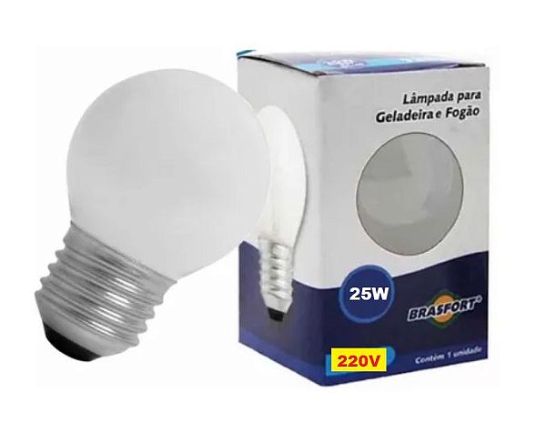Lâmpada para Fogão, Geladeira, Abajur, Microondas 25w 220V Branco Quente Bolinha Leitosa Bocal E27 Brasfort