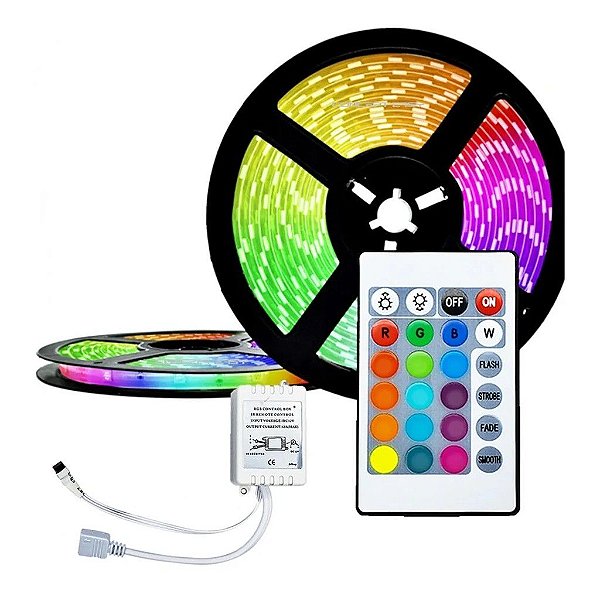 Fita Led Colorida RGB 3528 5 metros + Driver 12V+ Controle remoto (SEM FONTE)