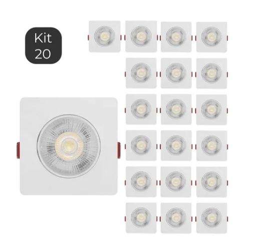 Kit 20 Spot Led Smd 3w Quadrado 3000k Branco Quente Dicróica Direcionável Embutir