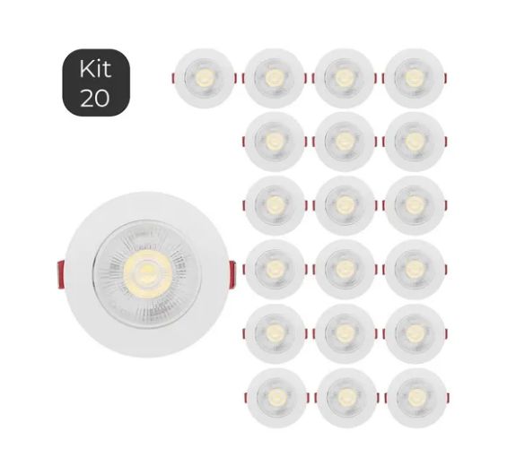 Kit 20 Spot Led Smd 5w Redondo Branco Frio 6500k Dicróica Direcionável Embutir