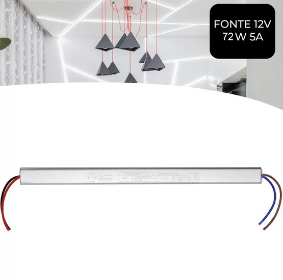 Fonte Slim Chaveada 5A 12V Driver 72W Bivolt Automático IP20 para Fita led/ Perfil/ CFTV