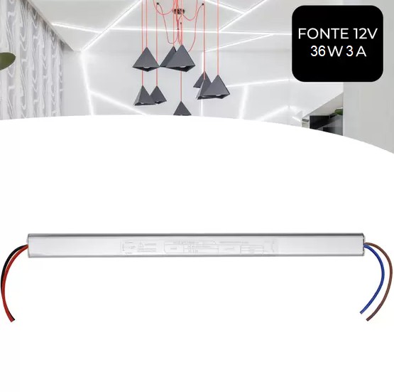 Fonte Slim Chaveada 3A 12V Driver 36W Bivolt Automático IP20 para Fita led/ Perfil/ CFTV