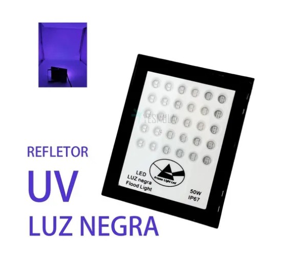 Refletor Led Slim 50W Luz Negra UV Efeito Neon Holofote Bivolt 4100 Lumens IP67 Externo Resistente a Água e Poeira
