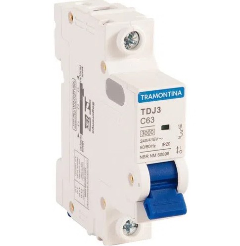 Disjuntor DIN Unipolar 63A Tramontina Monopolar TDJ3 1 polo Curva C 3kA IP20