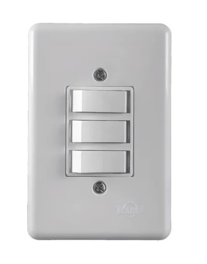 Interruptor Triplo 3 Teclas Simples 4x2 BR Completa 250V C/ Placa- 5 Anos de Garantia
