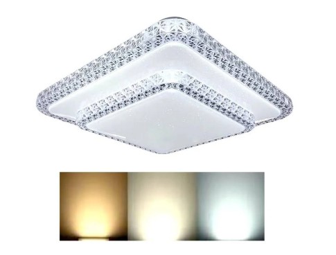 Luminária Plafon Led Cristal Duplo 60W 43x43cm Sobrepor 3 estágios Branco Frio 6500K/ Neutro 4000K/ Quente 3000K