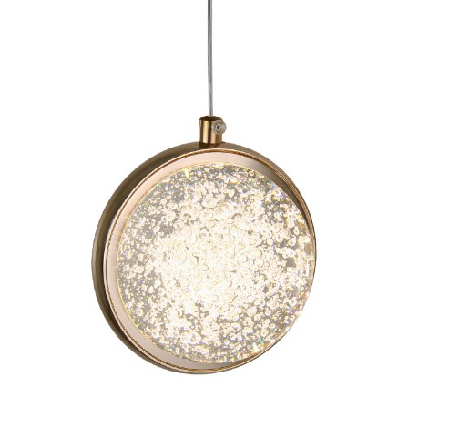 Luminária Pendente Saturno Bola Cristal Bolhas 7W Ø13cm Dourado Bivolt 3 tons cor Frio 6500K/ Neutro 4000K/ Quente 3000K