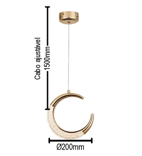 Luminária Pendente Lua Diamond Cristal Bolhas 5W Ø20cm Dourado Bivolt 3 tons cor Frio 6500K/ Neutro 4000K/ Quente 3000K