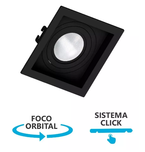 Spot Recuado para Dicróica Par20 13x13 Preto Direcionável Quadrado Embutir E27 Acompanha Presilhas e Bocal
