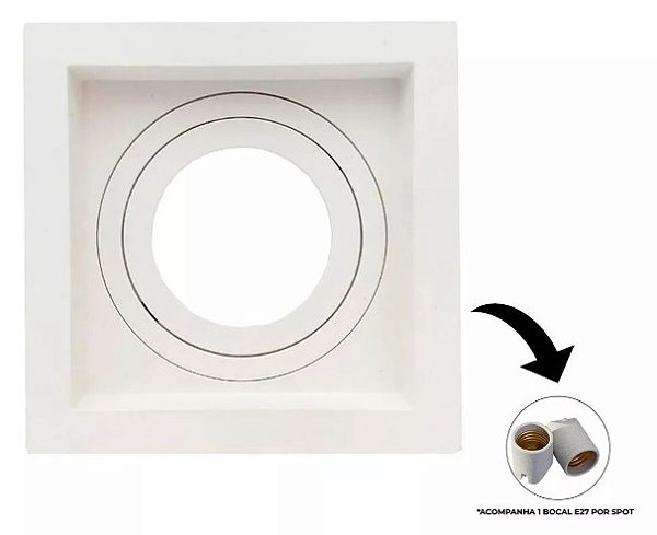 Spot Recuado para Dicróica Par20 13x13 Branco/ Preto Direcionável Quadrado Embutir E27 Acompanha Presilhas e Bocal