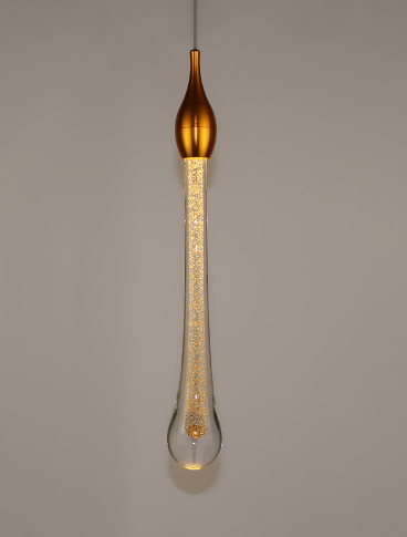 Luminária Pendente Gota Dourada Gold Vidro Cristal 5W LED 3000K Branco Quente Lustre Bivolt