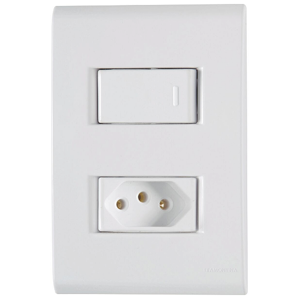 Conjunto 1 Interruptor Simples + 1 Tomada 2P+T 10A/250V  57170/264 Branco Tramontina